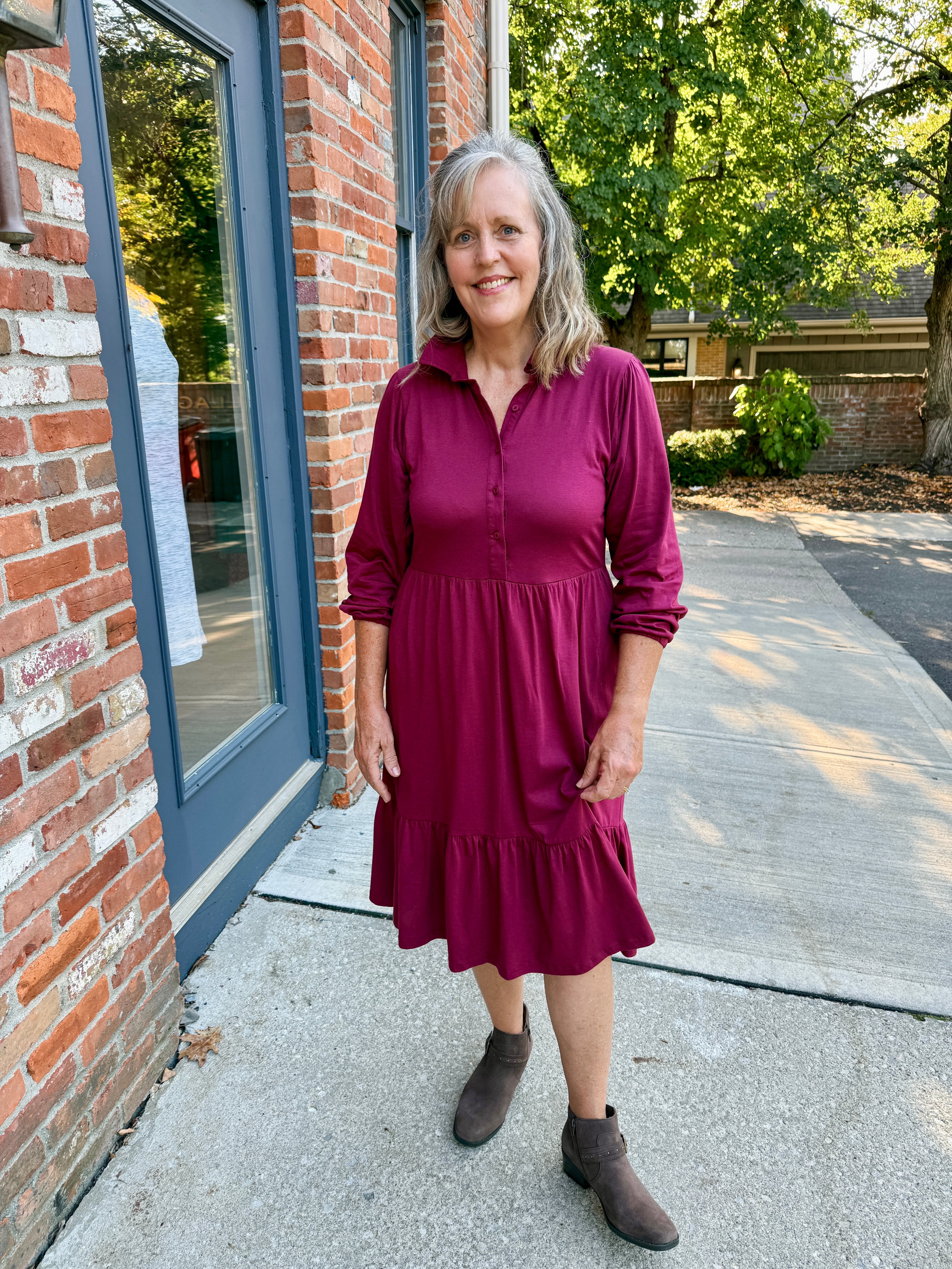 Tiered Knit Shirt Dress