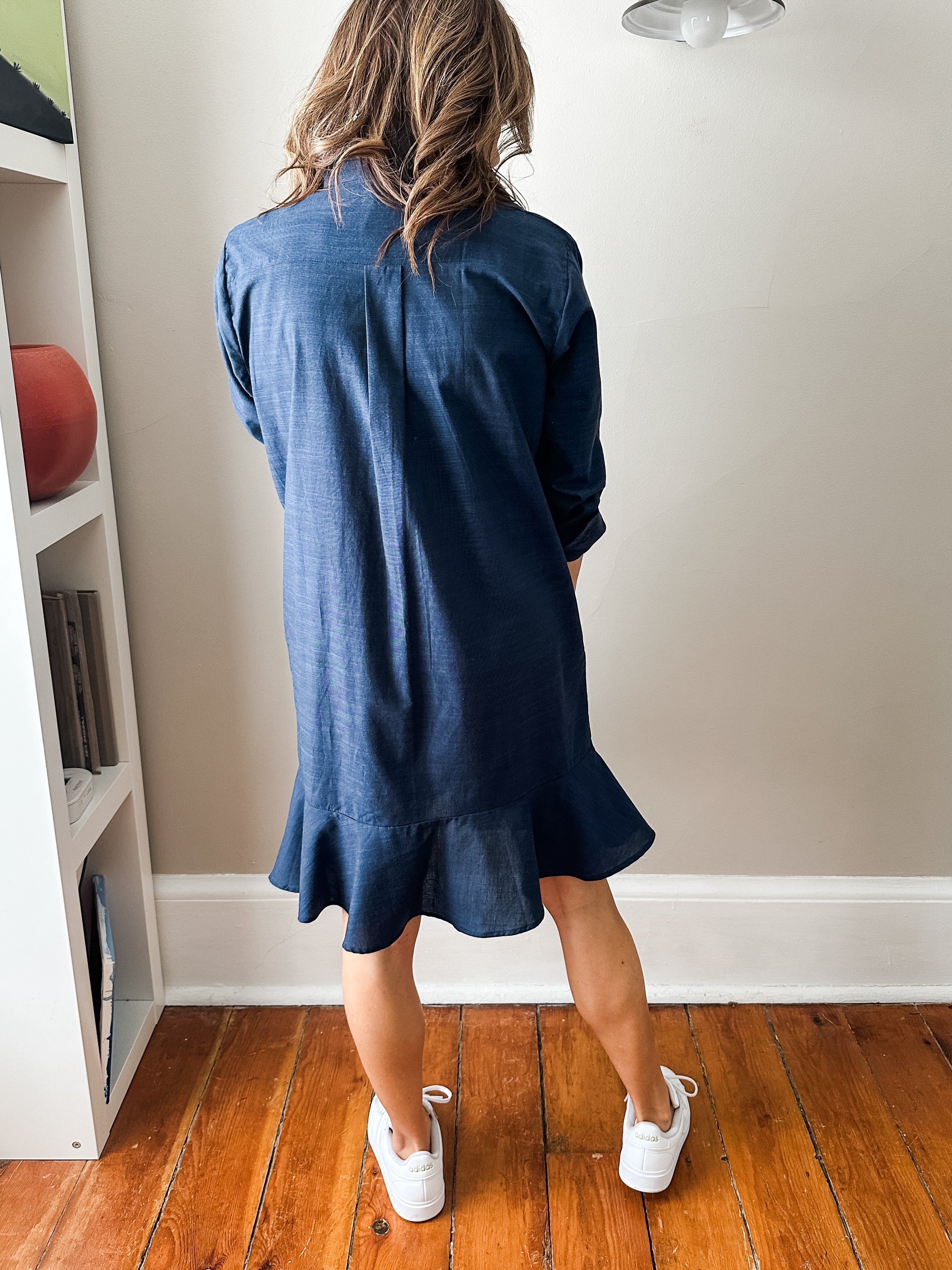 Linen Shirt Dress with Bottom Ruffle