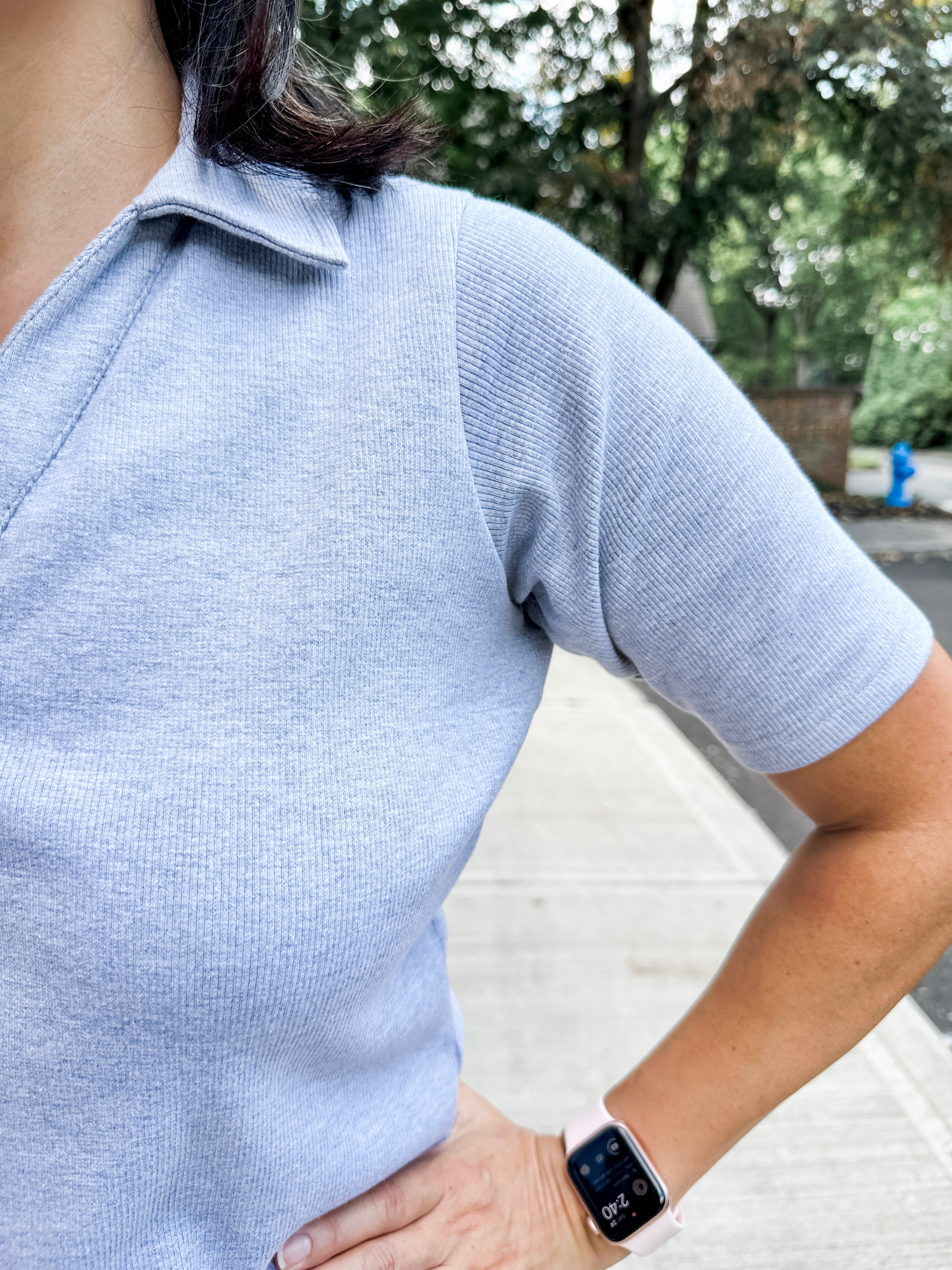 Ribbed Henley Polo Top