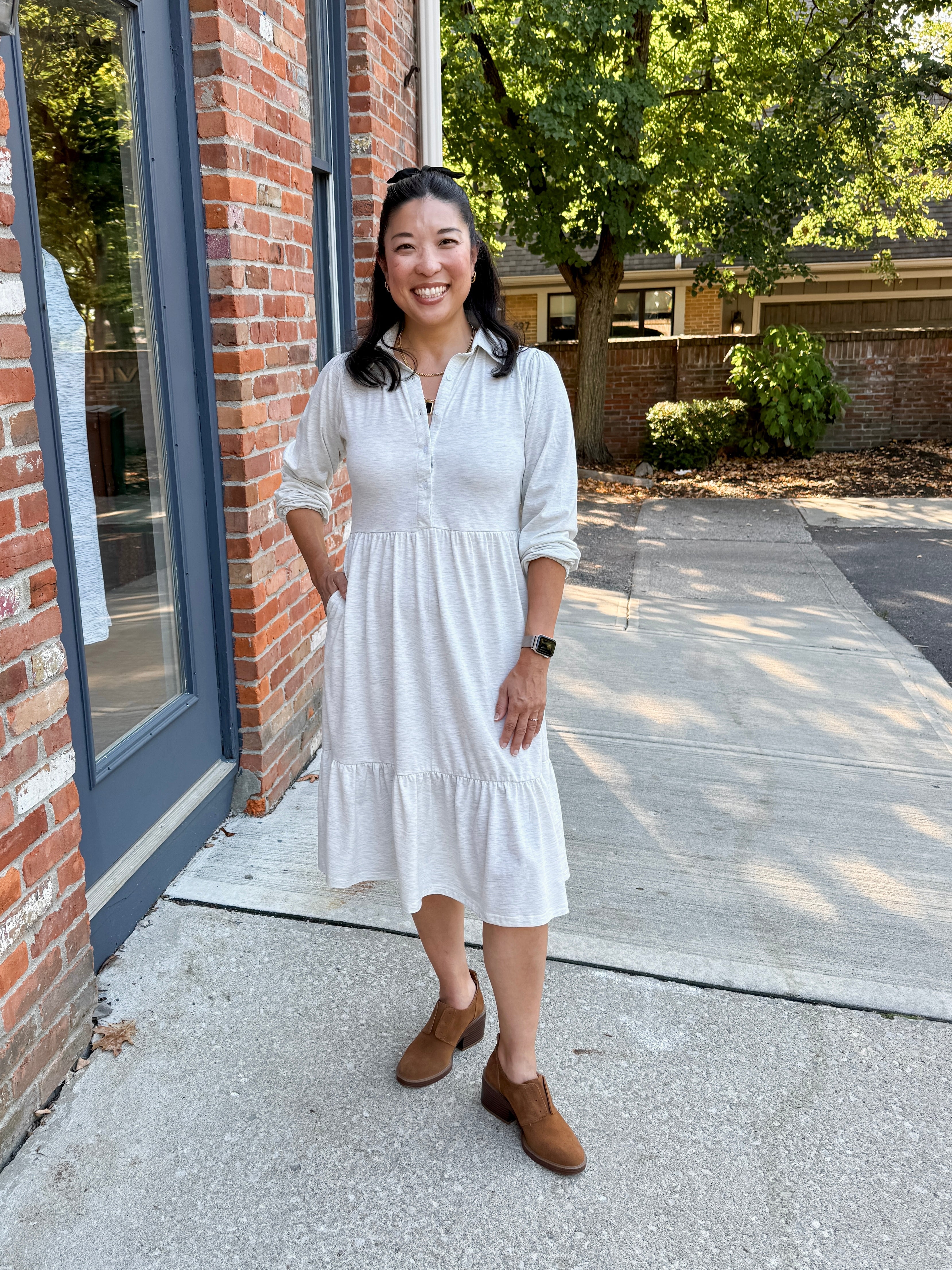Tiered Knit Shirt Dress