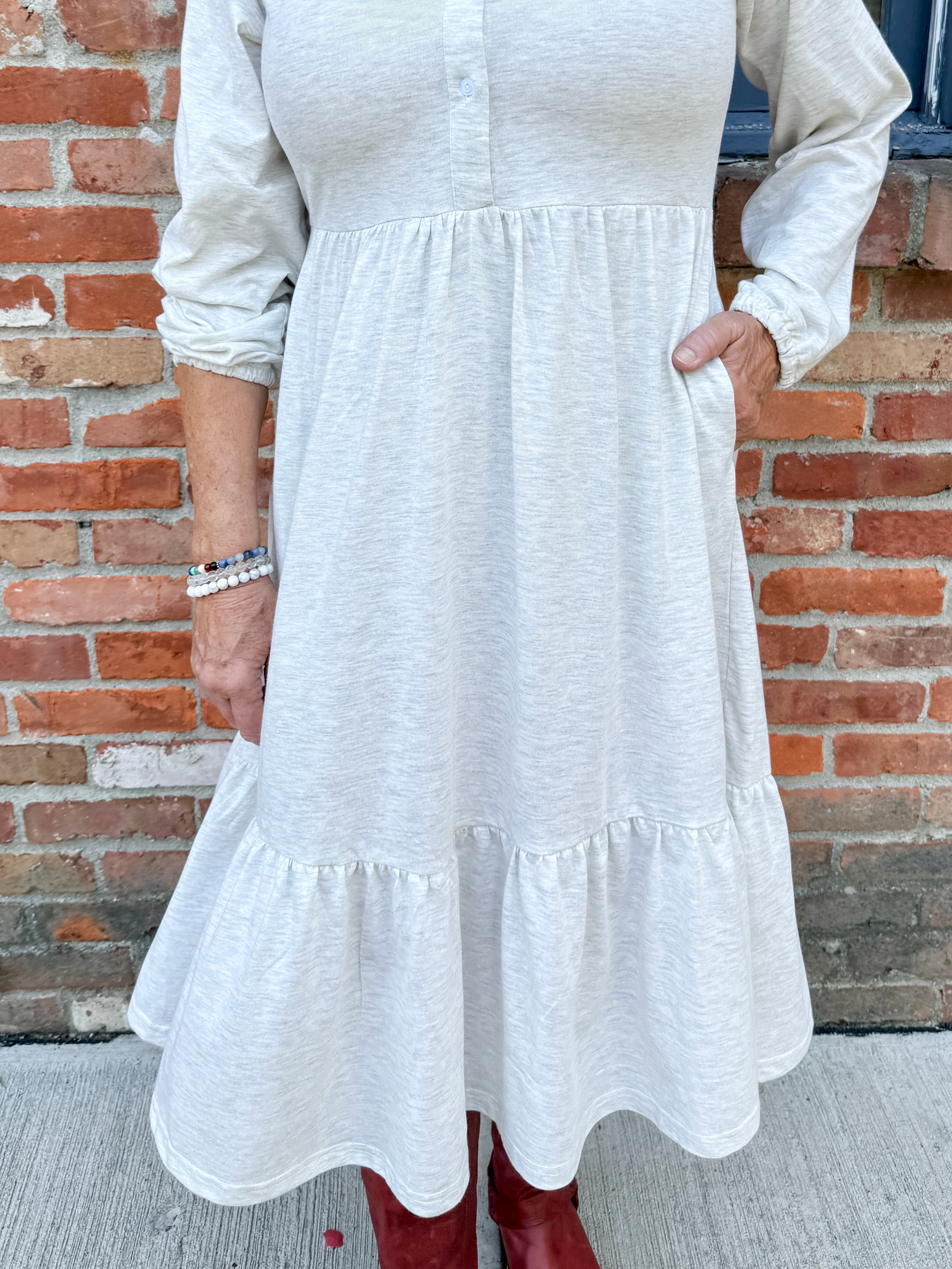 Tiered Knit Shirt Dress