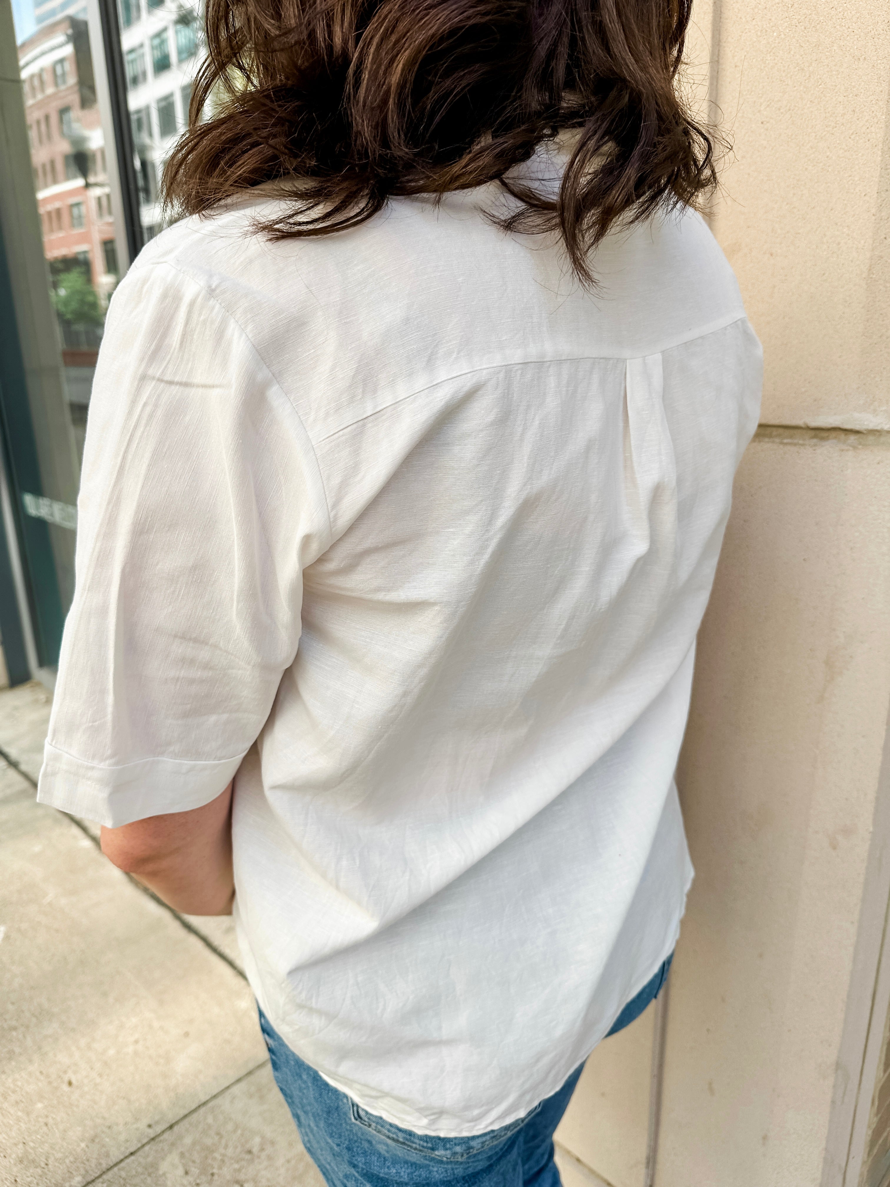 Open Collar V-Neck Button-up Blouse