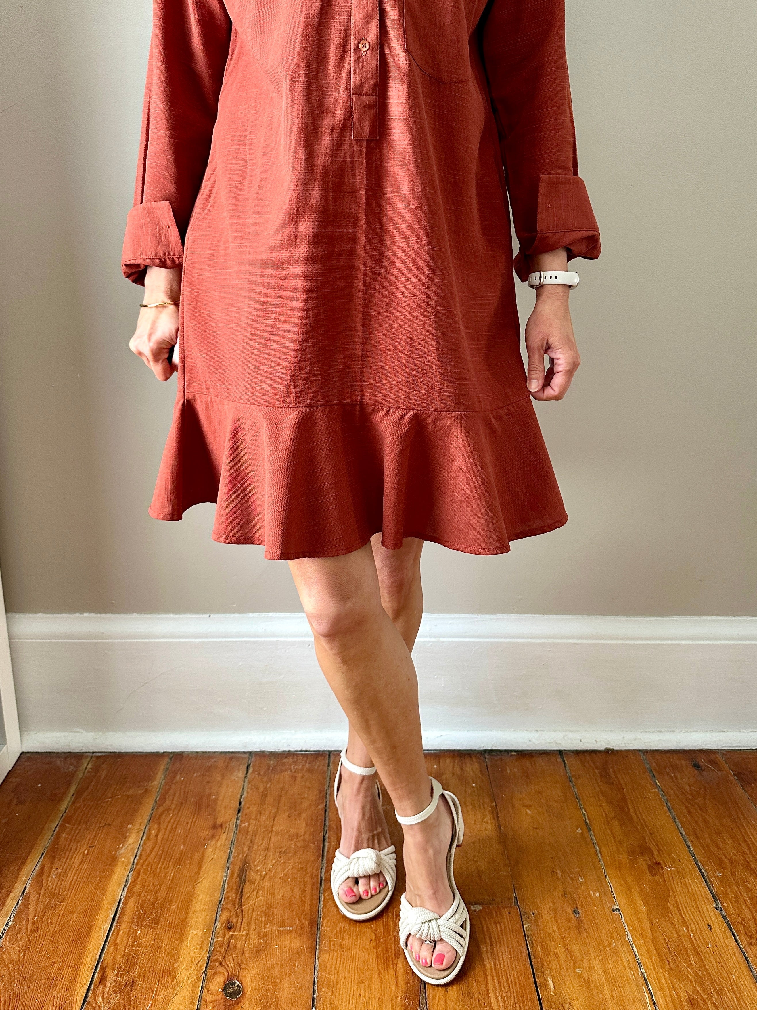 Linen Shirt Dress with Bottom Ruffle
