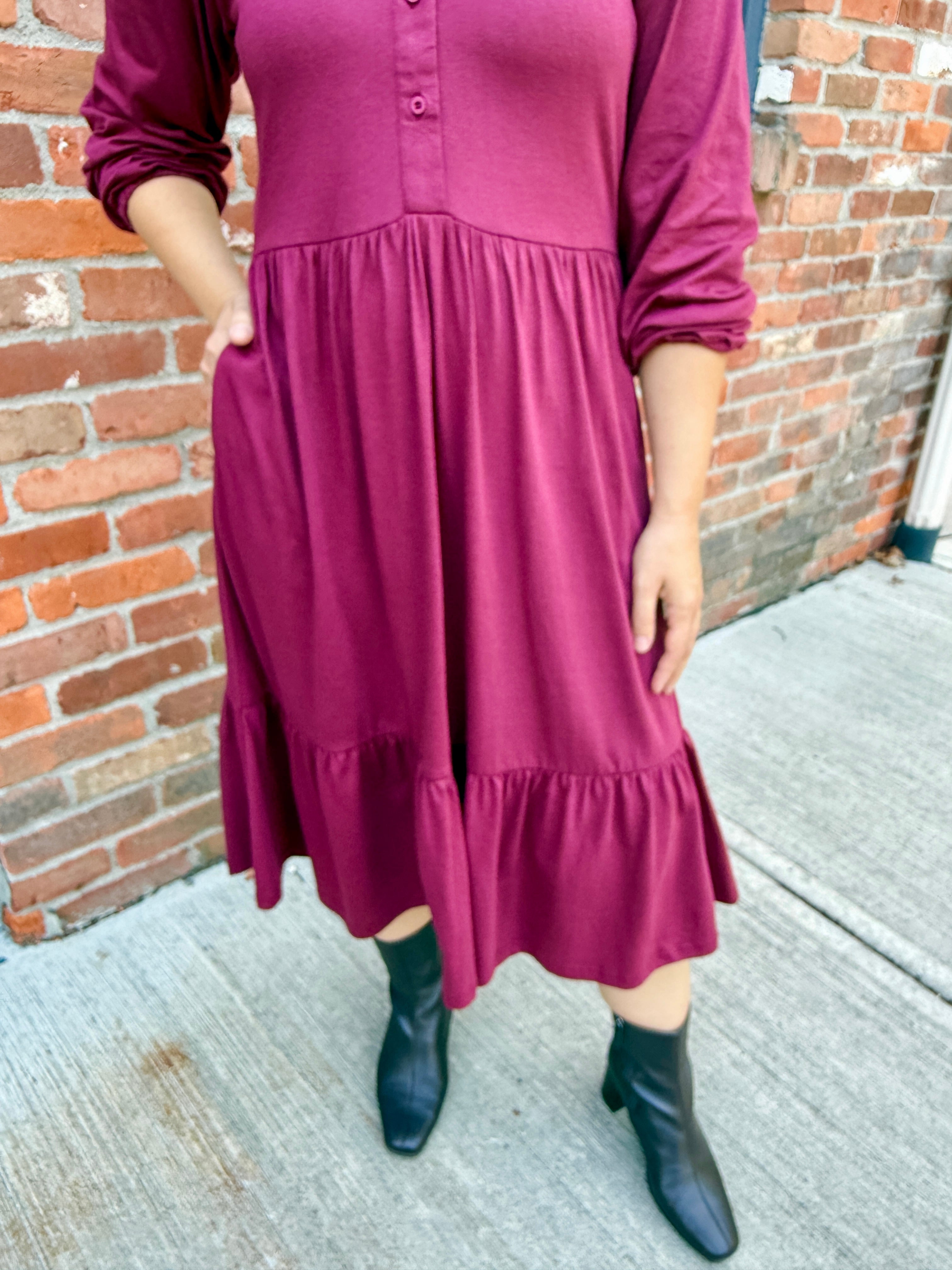 Tiered Knit Shirt Dress