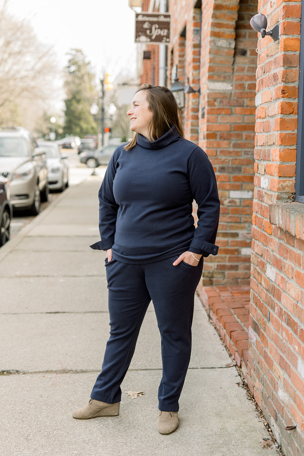 Ponte II Long Sleeve Mock Neck with Cuff and Pant - Navy