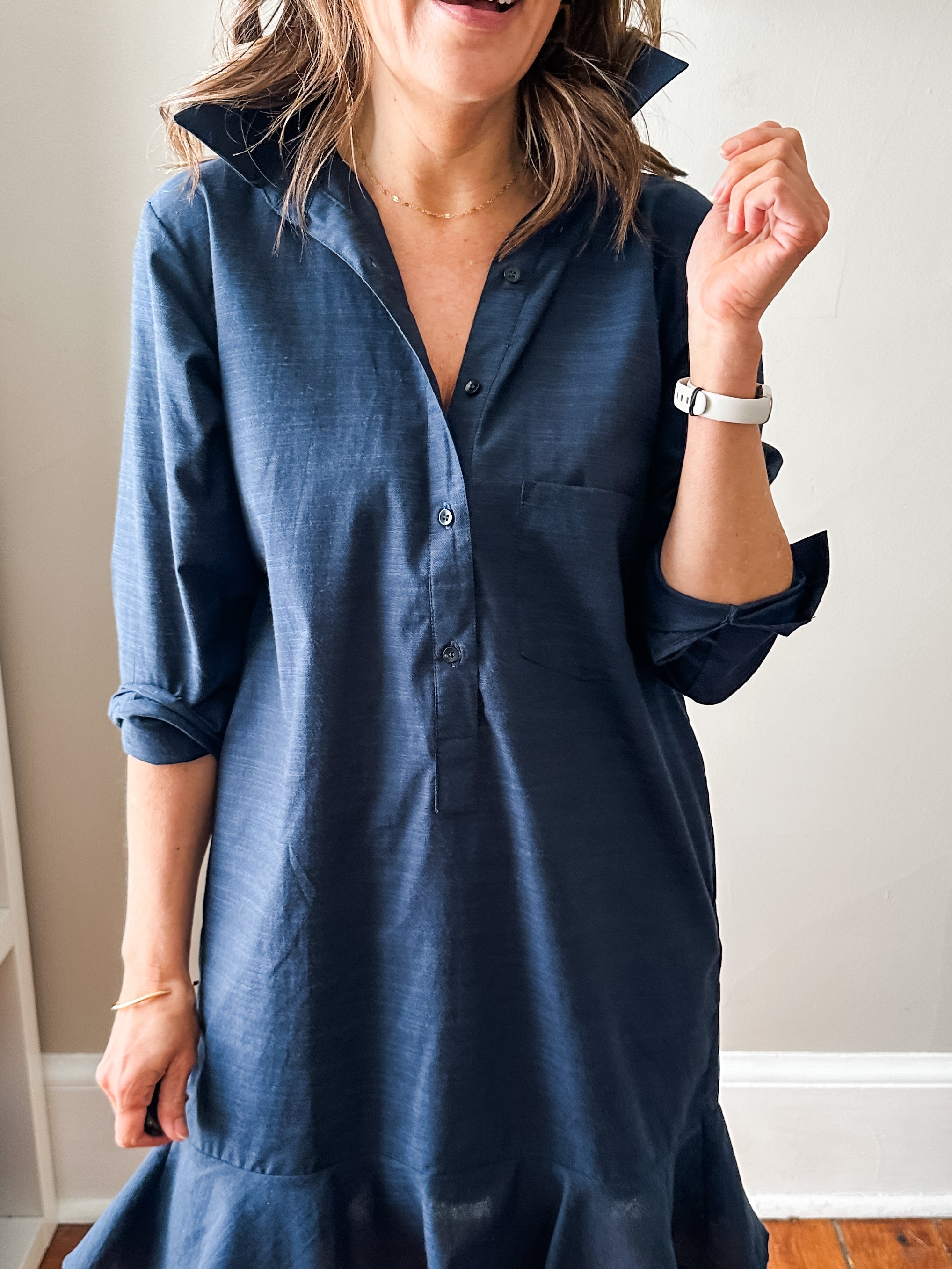 Linen Shirt Dress with Bottom Ruffle