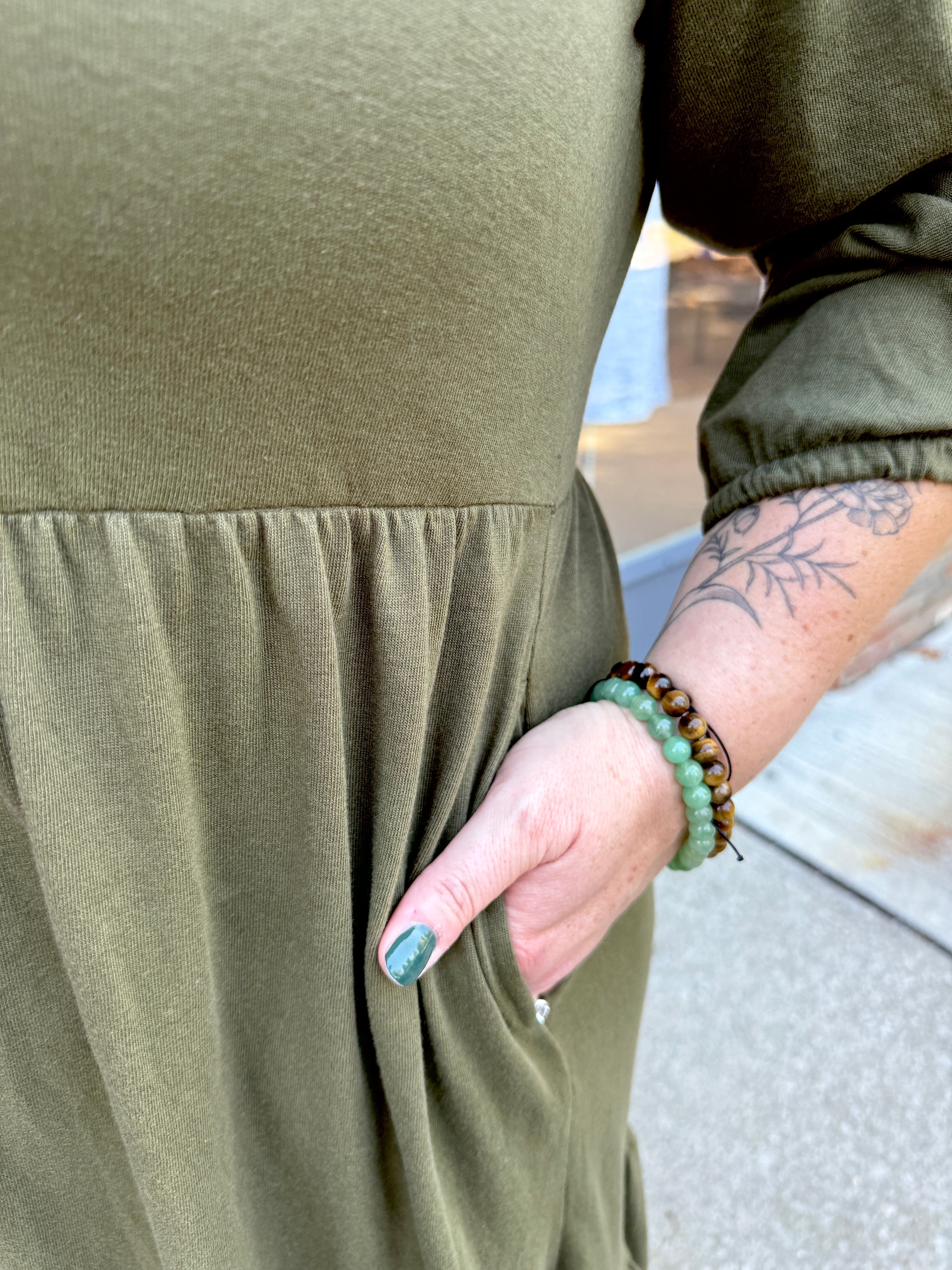 Tiered Knit Shirt Dress olive
