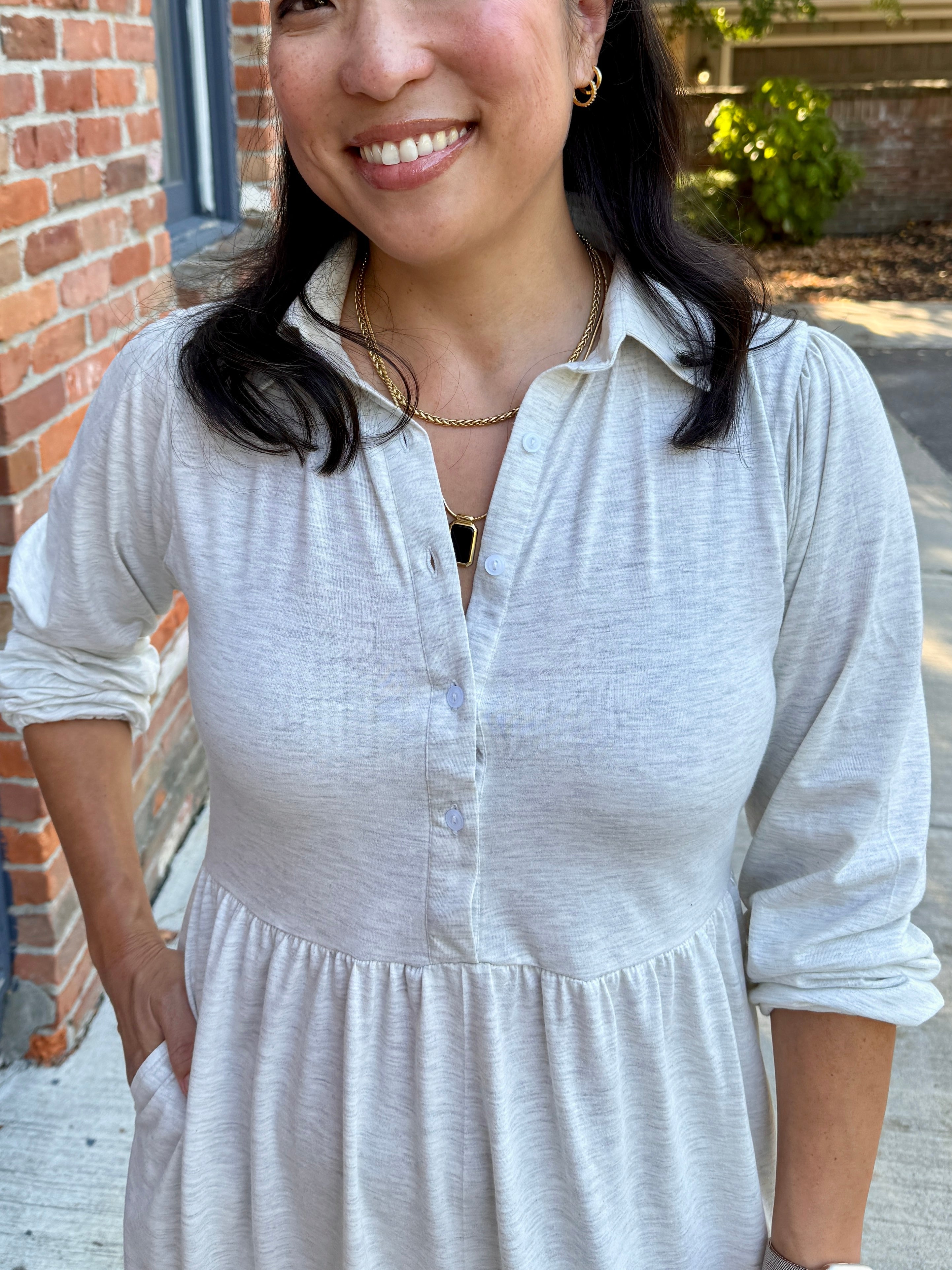 Tiered Knit Shirt Dress