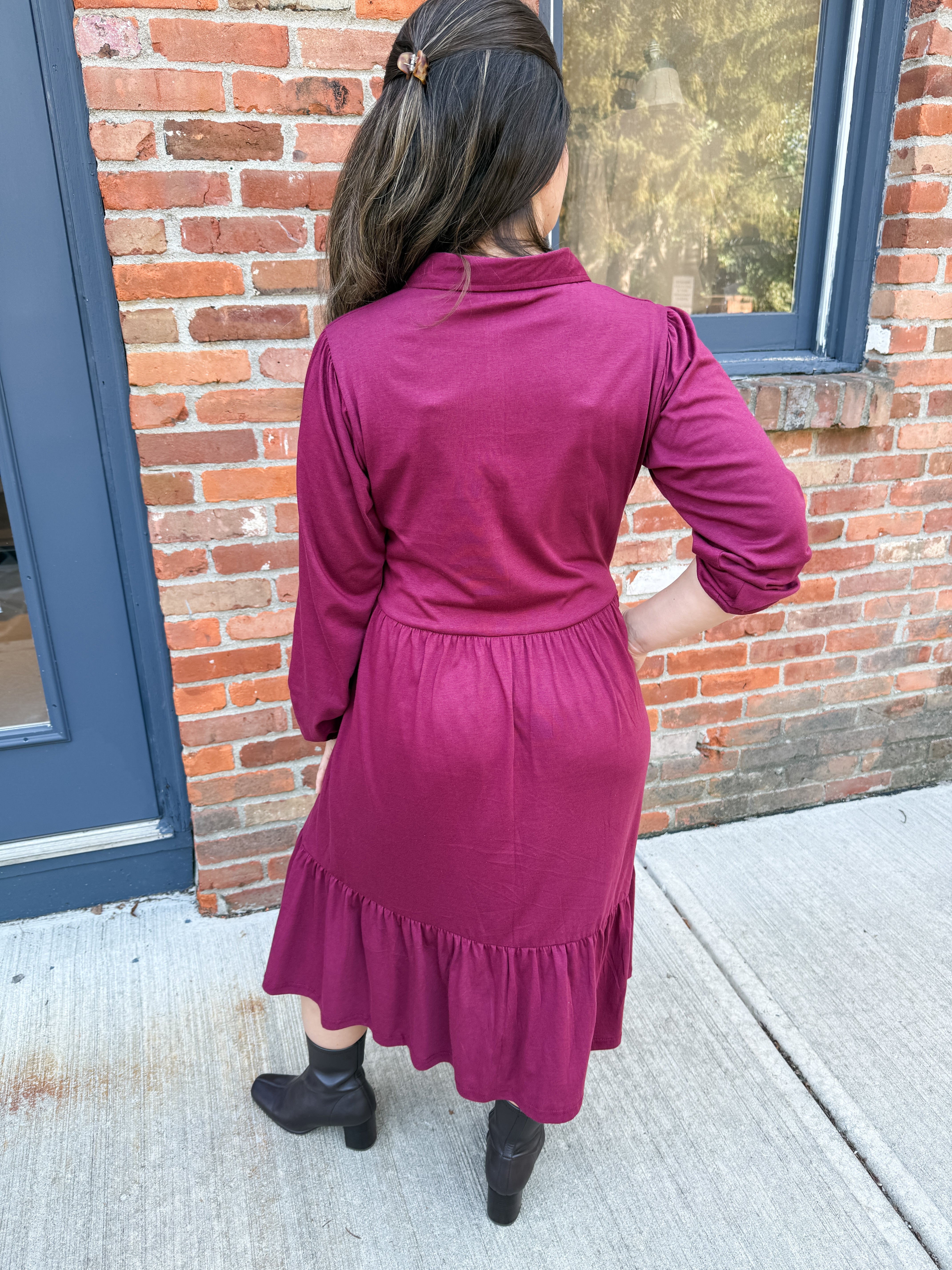 Tiered Knit Shirt Dress