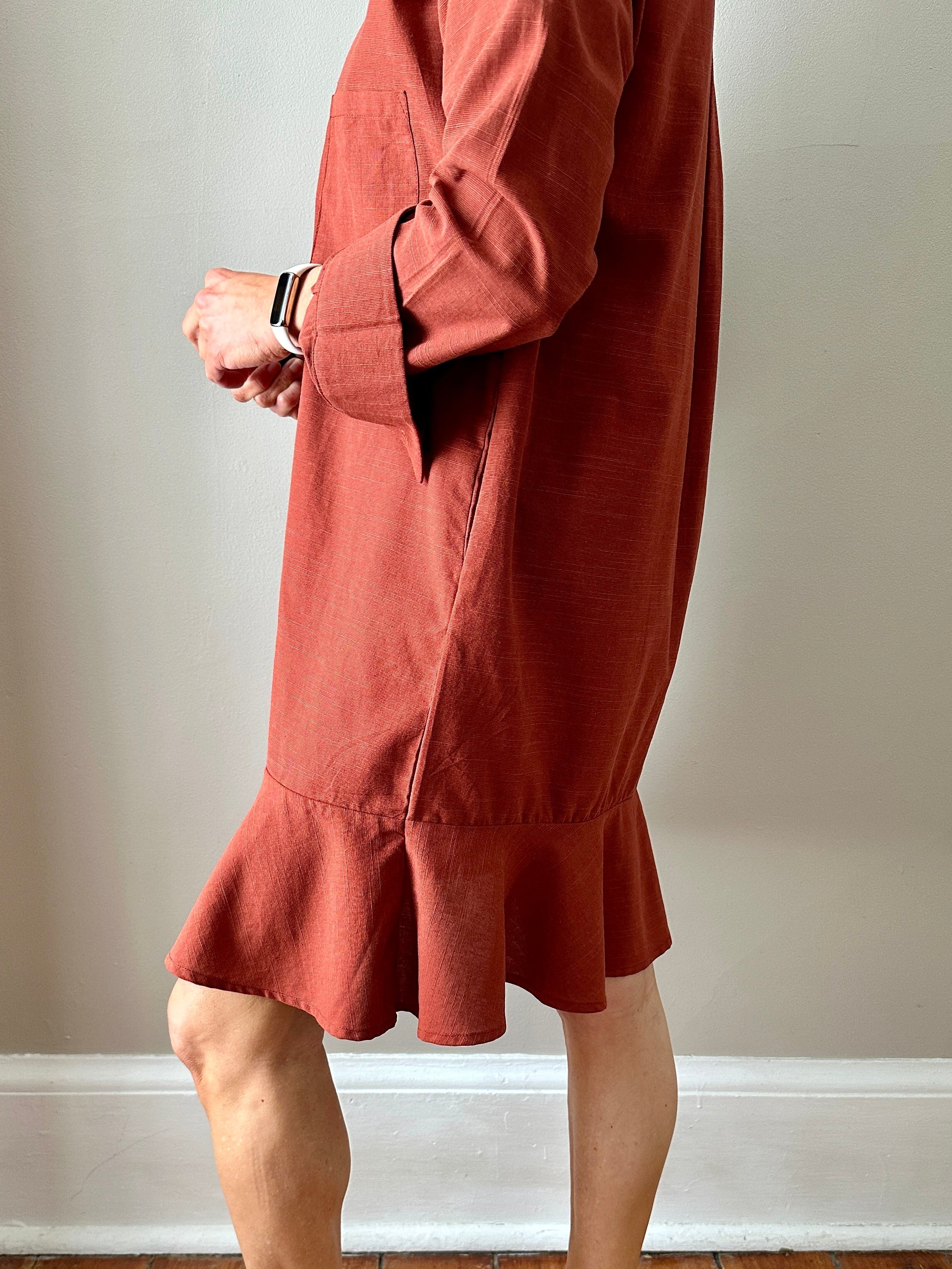 Linen Shirt Dress with Bottom Ruffle