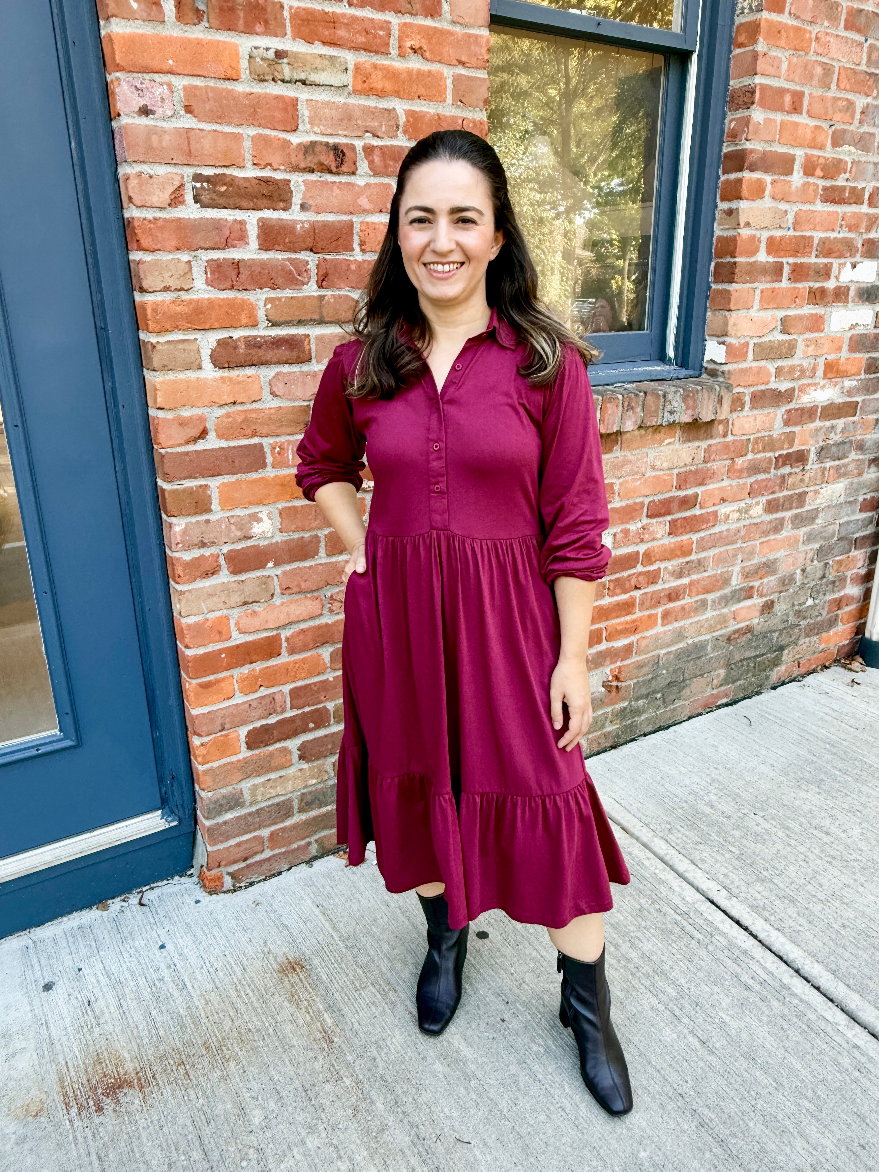 Tiered Knit Shirt Dress