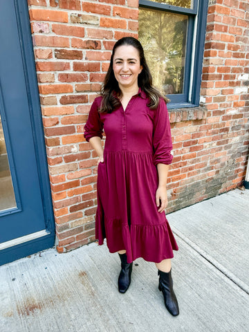 Tiered Knit Shirt Dress