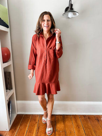 Linen Shirt Dress with Bottom Ruffle
