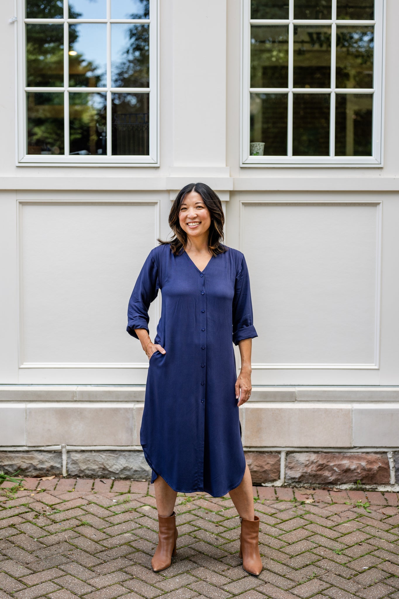 V-Neck Tunic Button-Up Dress