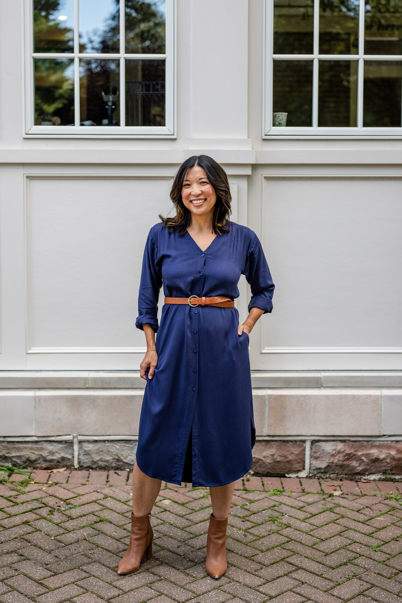 V-Neck Tunic Button-Up Dress