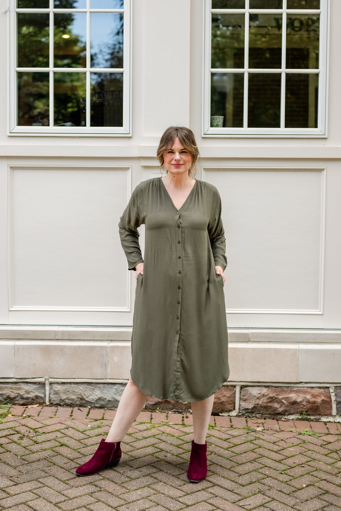V-Neck Tunic Button-Up Dress