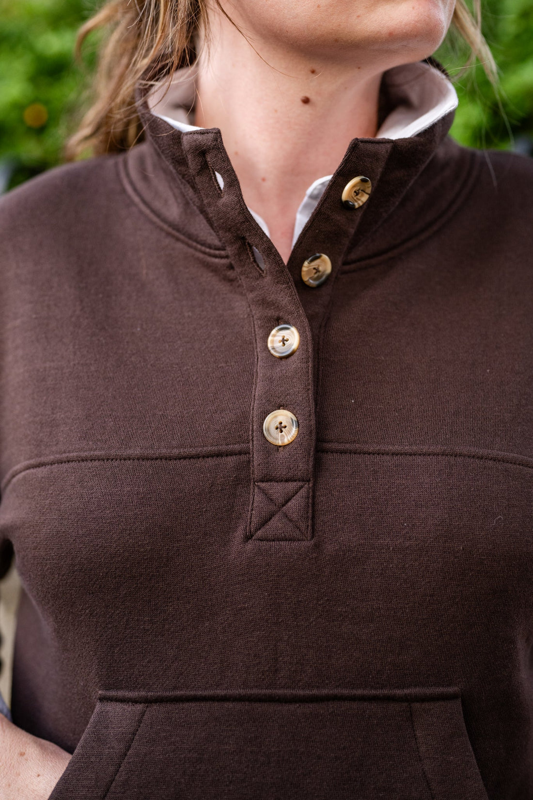 Pull-Over Button-Mock Sweatshirt