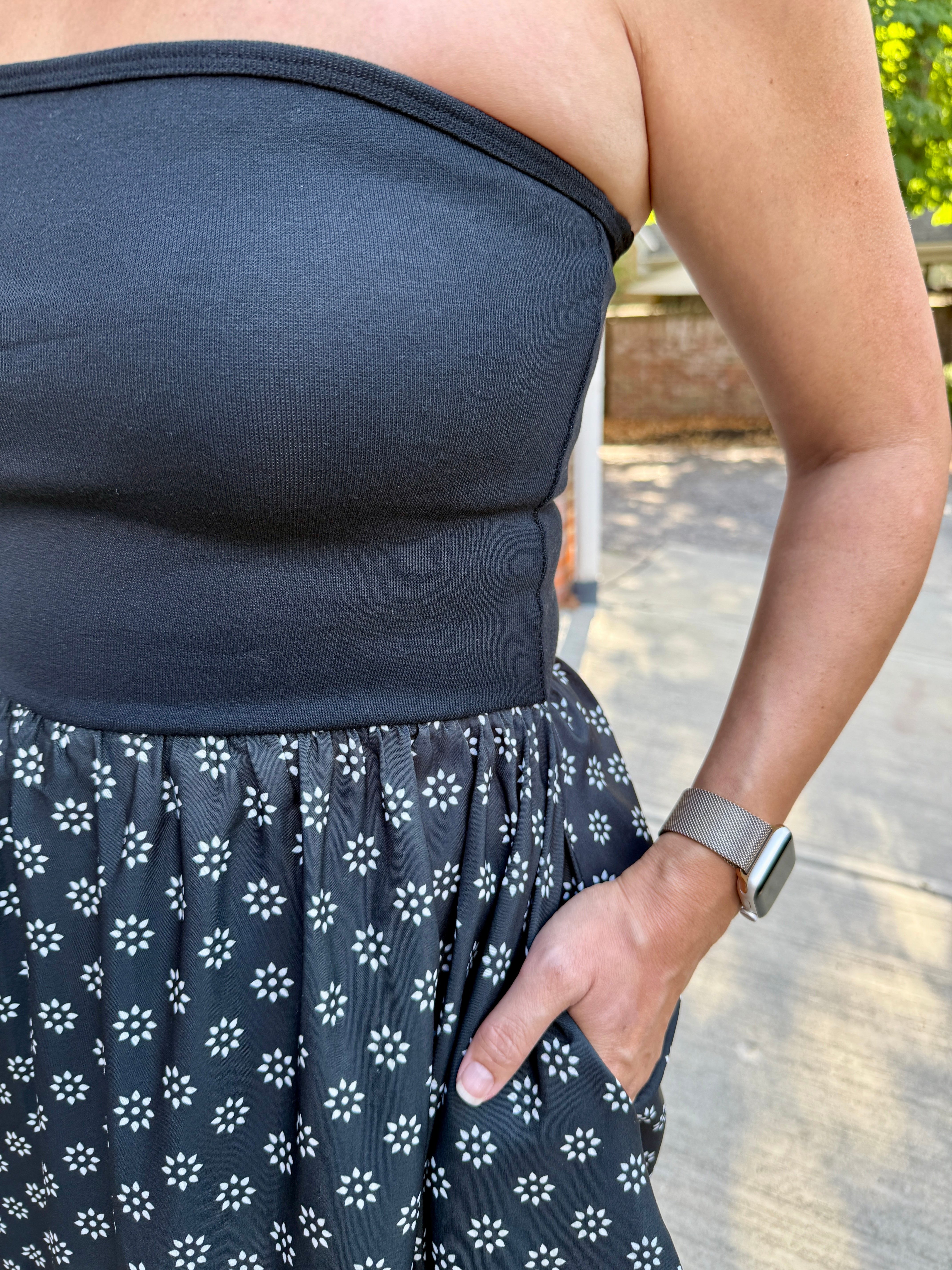 Mixed Media Strapless Dress