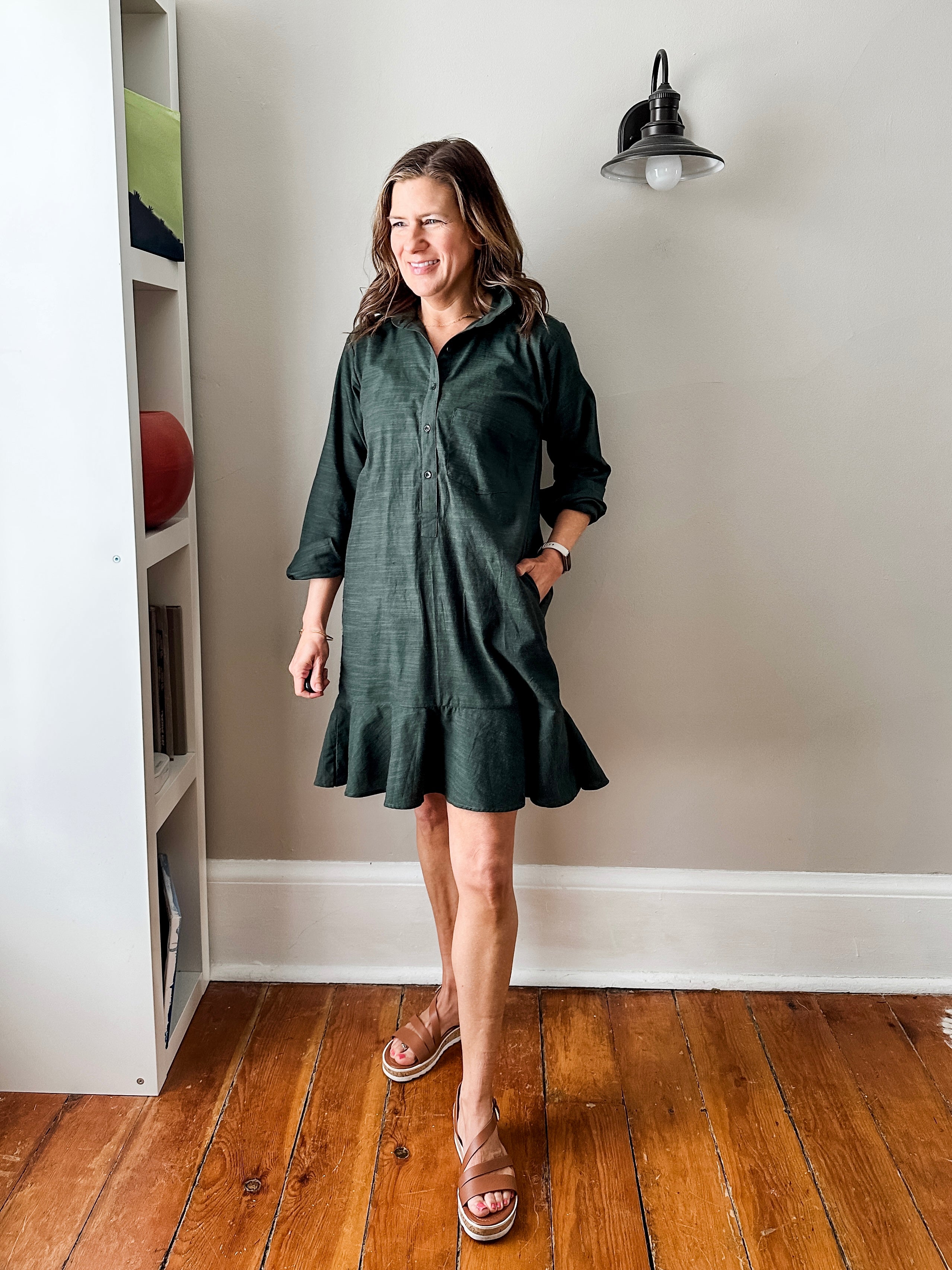 Linen Shirt Dress with Bottom Ruffle