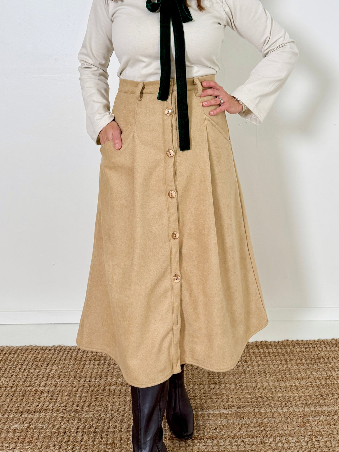 A-Line Button Front Skirt