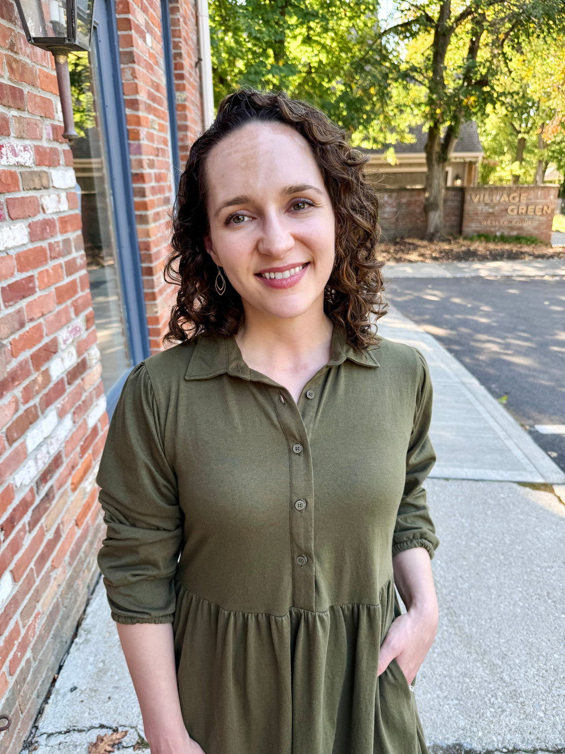 Tiered Knit Shirt Dress olive