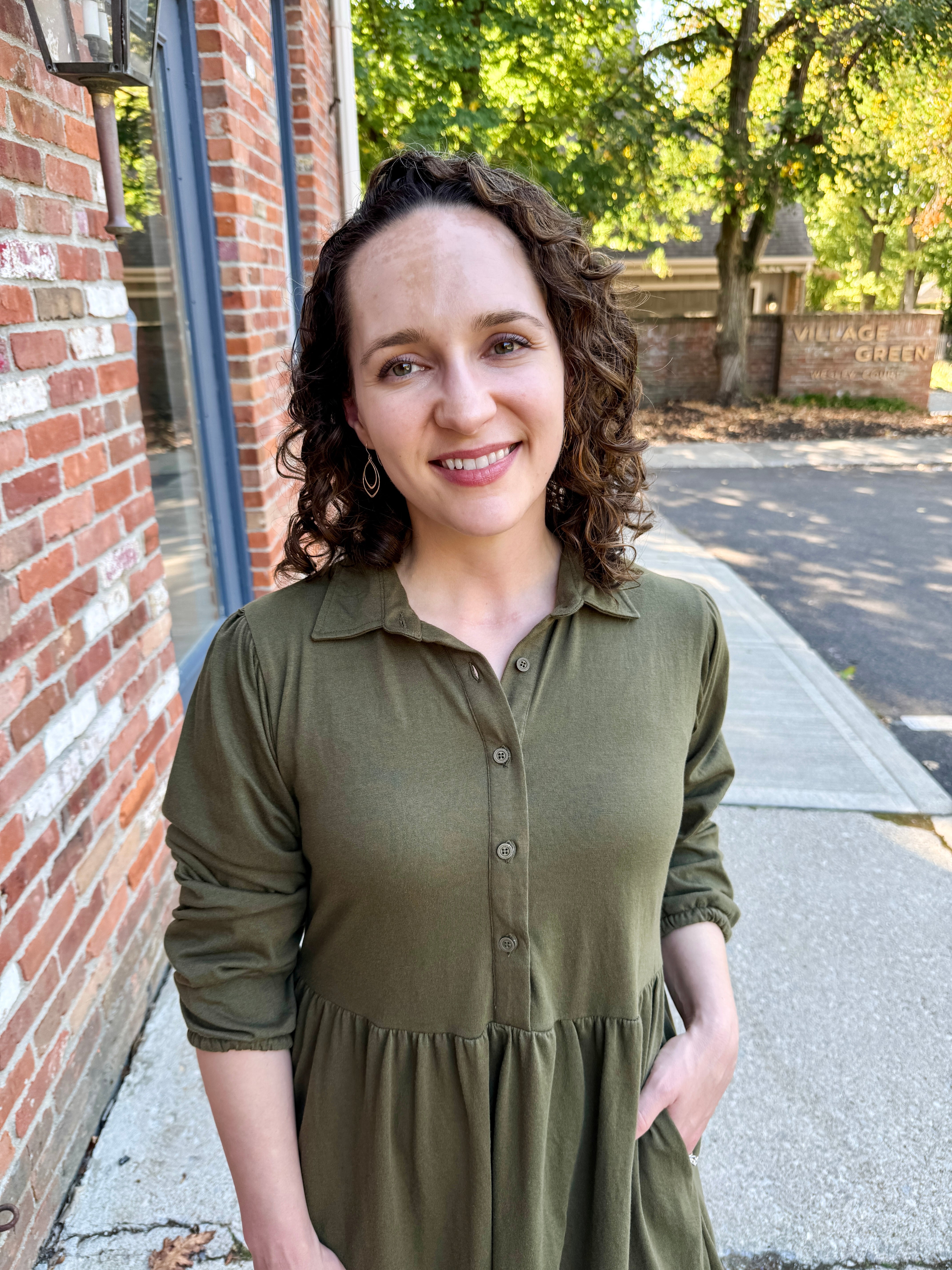 Tiered Knit Shirt Dress olive