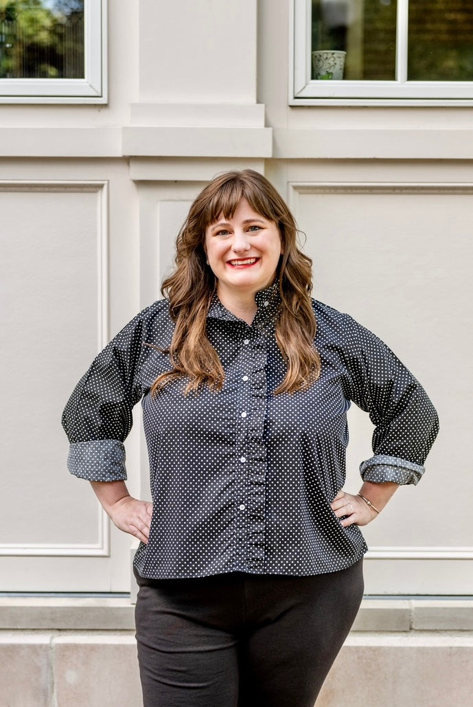 Ruffle Button-Front Blouse