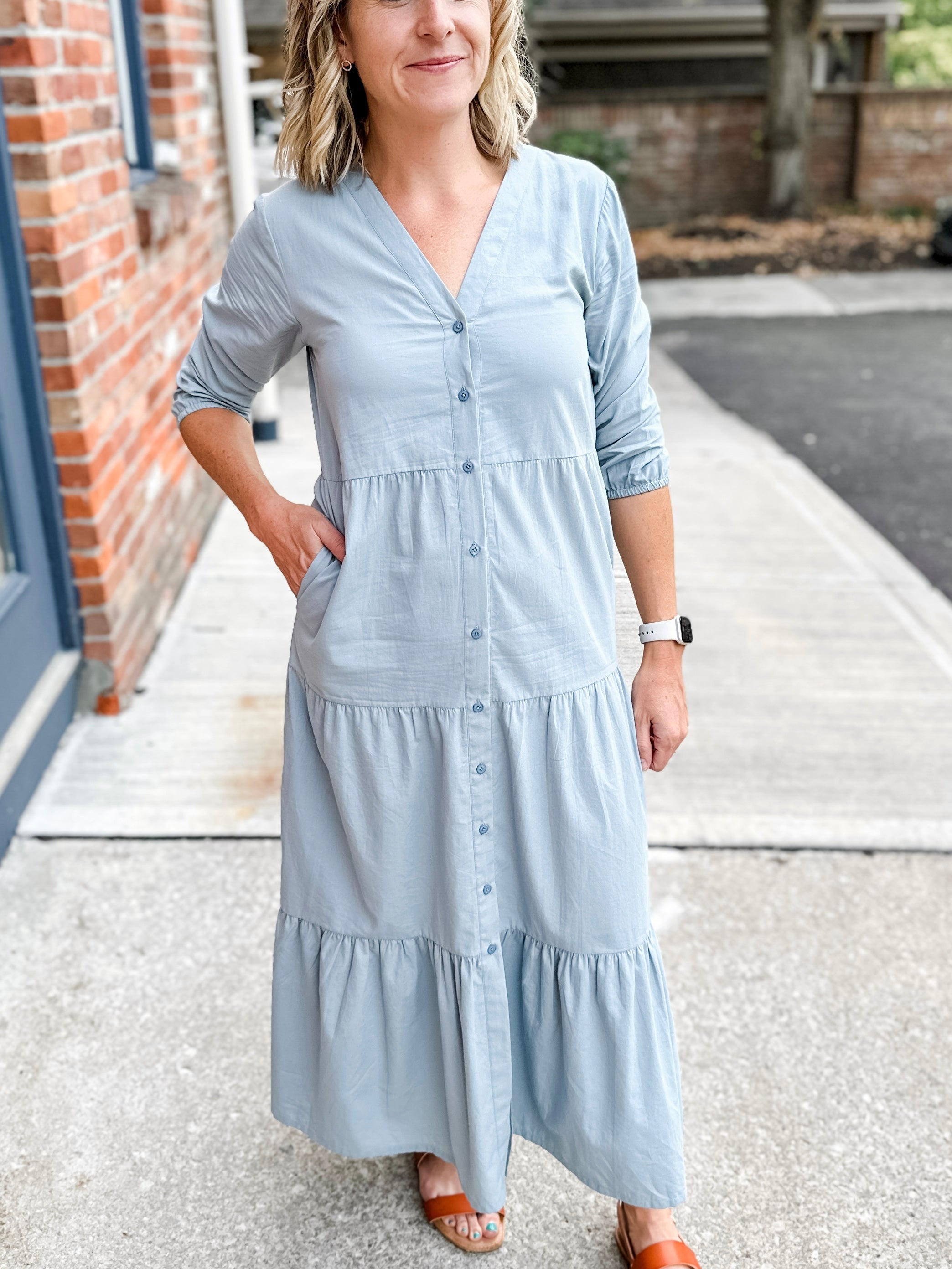 Button Front Tiered Dress